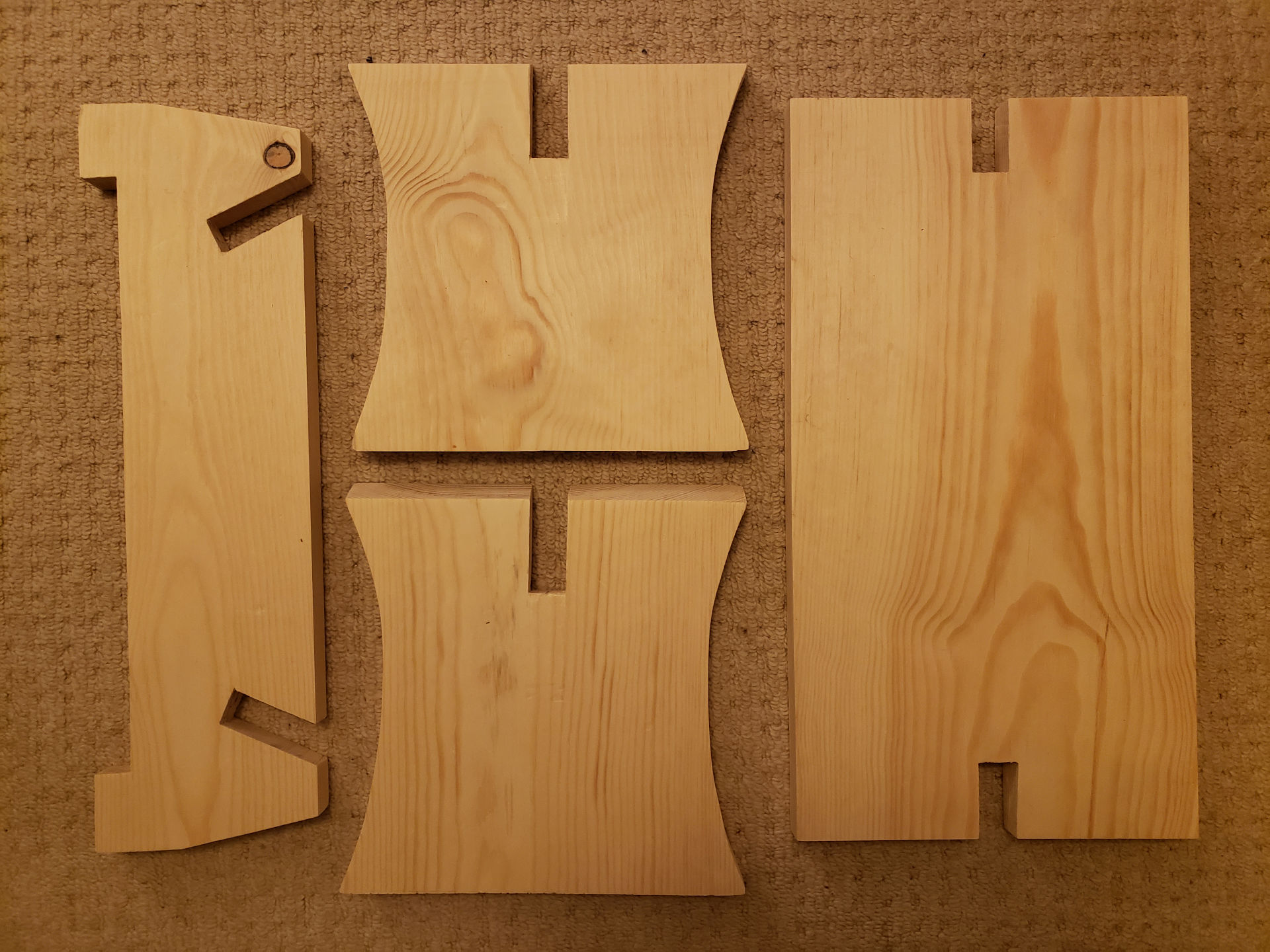 Stool pieces ready to slot together